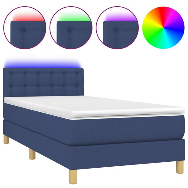 vidaXL Boxspring met matras en LED stof blauw 90x190 cm