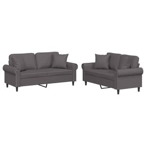vidaXL 2-delige Loungeset met kussens kunstleer grijs