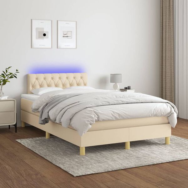 vidaXL Boxspring met matras en LED stof cr&egrave;mekleurig 120x200 cm