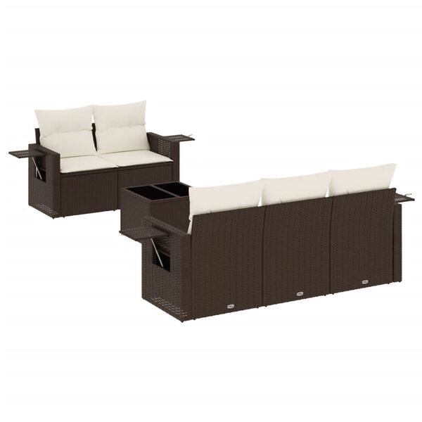 vidaXL 6-delige Loungeset met kussens poly rattan bruin