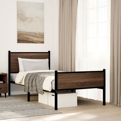 vidaXL Bedframe hoofd- en voeteneinde metaal bruin eiken 90x190 cm