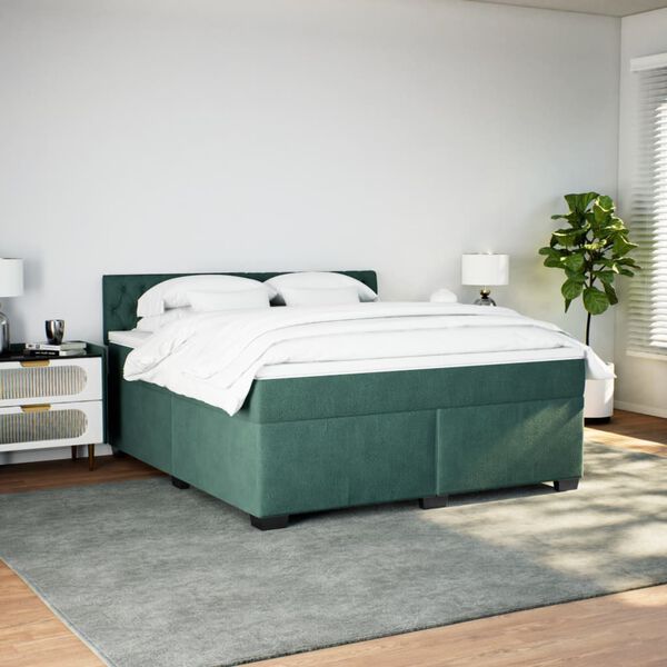vidaXL Boxspring met matras fluweel donkergroen 180x200 cm