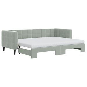 vidaXL Slaapbank onderschuifbed matrassen 80x200 cm fluweel lichtgrijs