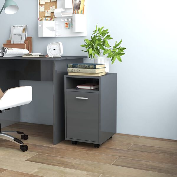 vidaXL Bijzetkast met wielen 33x38x60 cm bewerkt hout hoogglans grijs