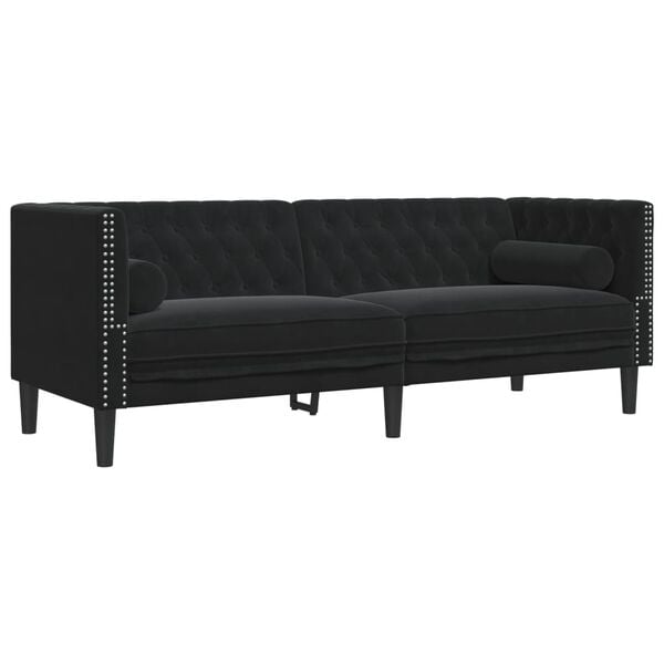 vidaXL Driezitsbank Chesterfield-stijl met bolsters fluweel zwart