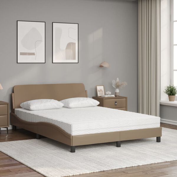vidaXL Bed met matras "Dover" kunstleer cappuccinokleurig 140x190 cm