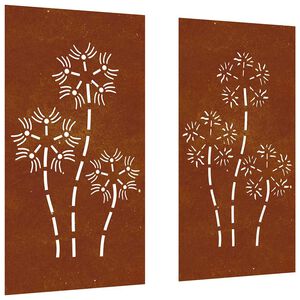 vidaXL Wanddecoratie tuin 2 st bloemenontwerp 105x55 cm cortenstaal