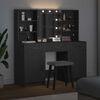 vidaXL Make-up tafel set met LED 3 pcs Zwart Eiken Bewerkt hout
