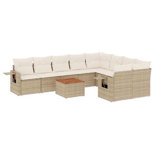 vidaXL 10-delige Loungeset met kussens poly rattan beige