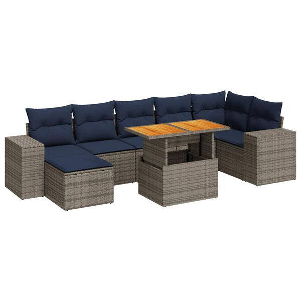 vidaXL 8-delige Loungeset met kussens poly rattan grijs