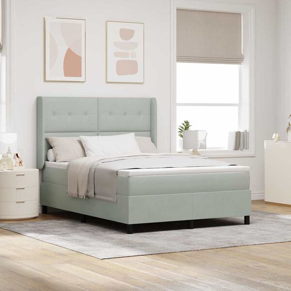 vidaXL Boxspringbed met hoofdeinde Lichtgrijs 140 x 200 cm Fluweel