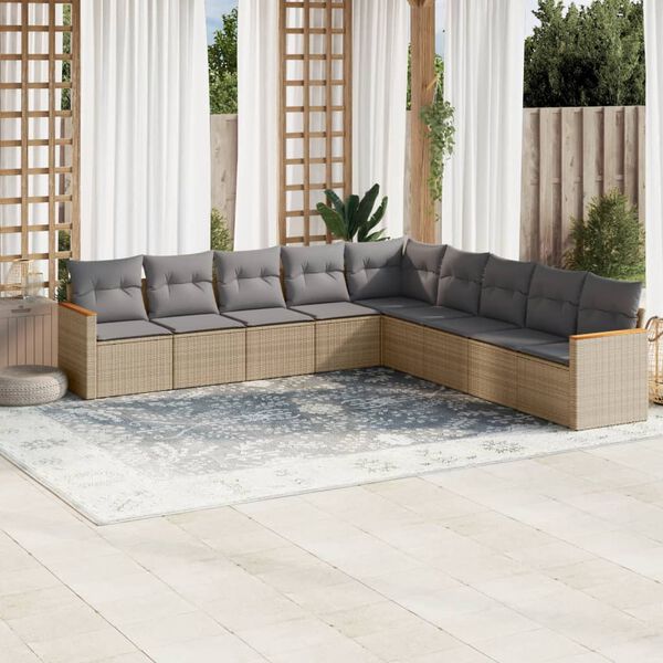 vidaXL 9-delige Loungeset met kussens poly rattan gemengd beige