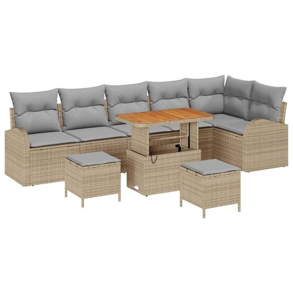 vidaXL Tuin Sofa Set met kussen met opslag 9 pcs Beige en Licht Grijs