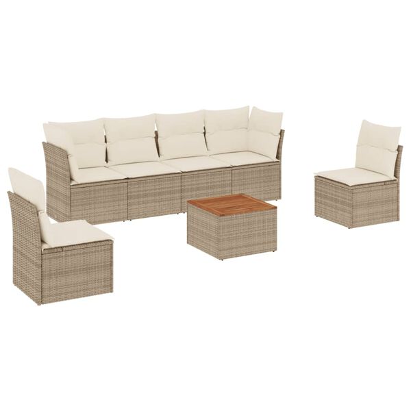 vidaXL 7-delige Loungeset met kussens poly rattan beige
