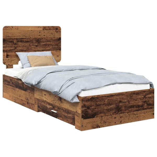 vidaXL Bedframe met hoofdeinde Oudhout 90 x 200 cm Bewerkt hout