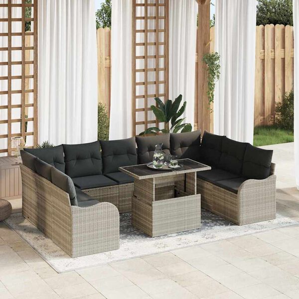 vidaXL Tuin Sofa Set met kussen 10 pcs Lichtgrijs Poly Rattan
