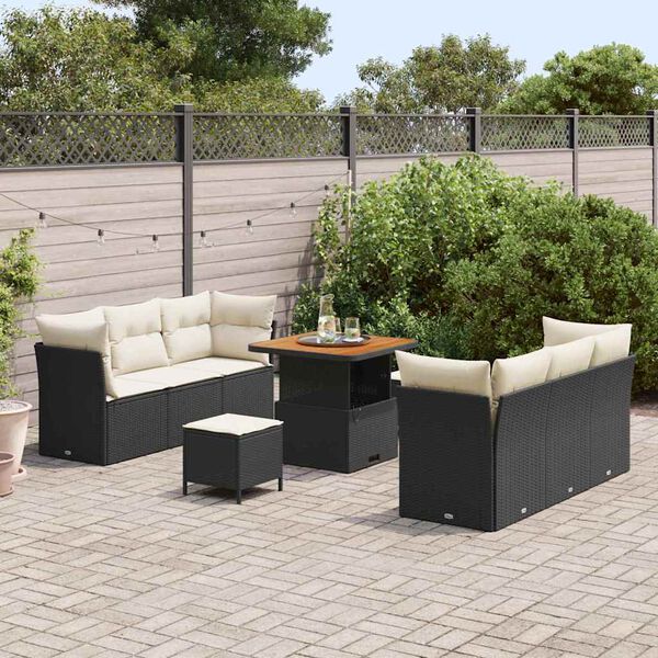 vidaXL Tuin Sofa Set met kussen 9 pcs Zwart poly rattan