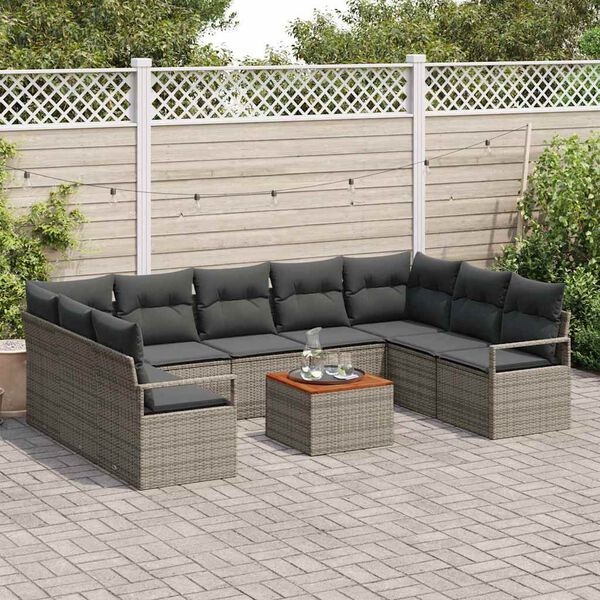 vidaXL Tuinbankenset met kussen 10 pcs Grijs poly rattan