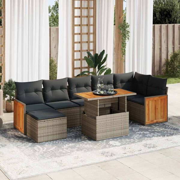 vidaXL 8-delige Loungeset met kussens poly rattan acacia grijs