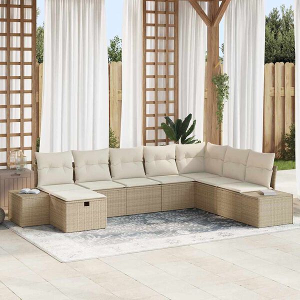 vidaXL Tuin Sofa Set met kussen 8 pcs Beige Poly riet