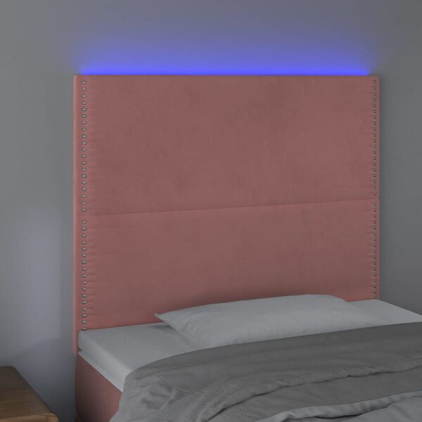 vidaXL Hoofdbord LED 90x5x118/128 cm fluweel roze