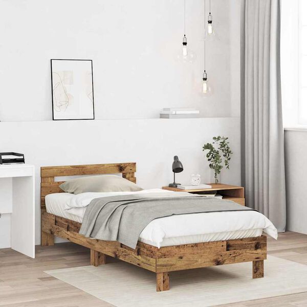 vidaXL Bedframe met hoofdeinde Oudhout 203 x 95 x 70 cm Bewerkt hout