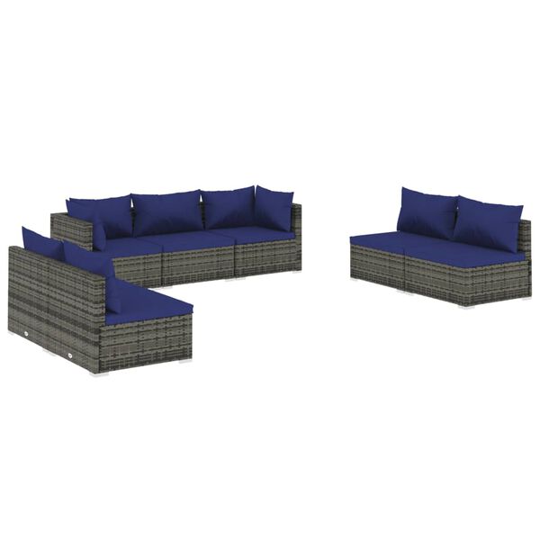 vidaXL 7-delige Loungeset met kussens poly rattan grijs