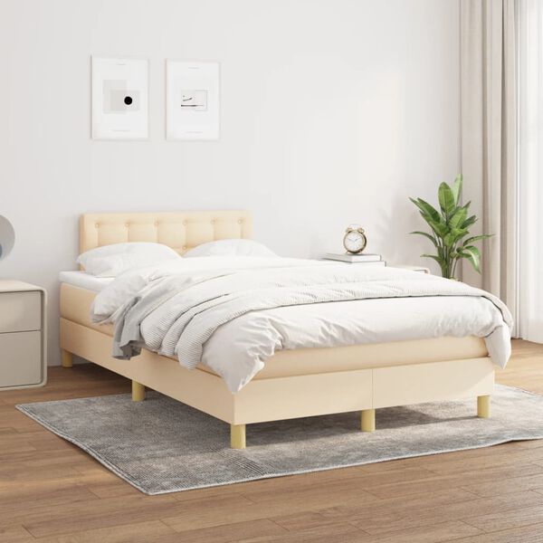 vidaXL Boxspring met matras stof cr&egrave;mekleurig 120x190 cm