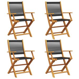 vidaXL Opklapbare stoelen, 4 stuks, zwart, massief acaciahout