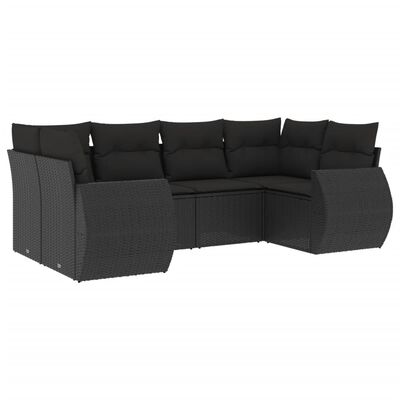 vidaXL 6-delige Loungeset met kussens poly rattan zwart