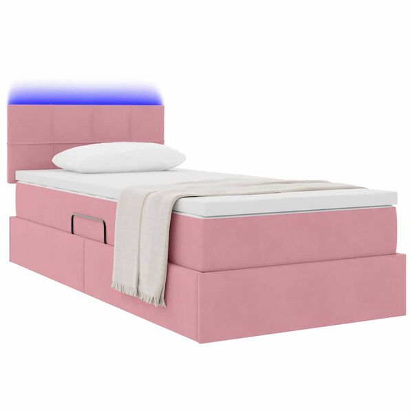 vidaXL Opbergbed met LED met matras met LED Roze 90 x 190 cm Fluweel