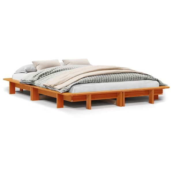 vidaXL Bedframe zonder matras massief grenenhout wasbruin 135x190 cm