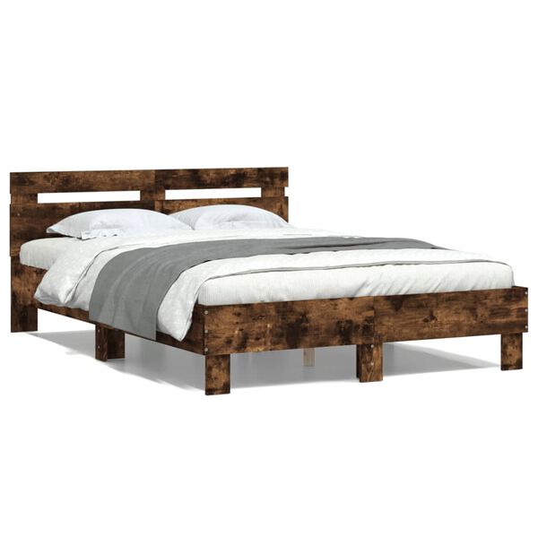vidaXL Bedframe met hoofdeinde bewerkt hout gerookt eiken 135x190 cm