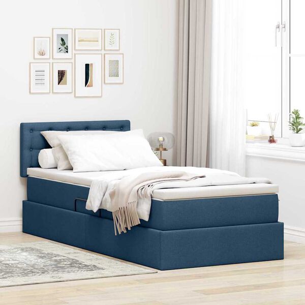 vidaXL Opbergbed met matras met matras Blauw 90 x 200 cm Bewerkt hout