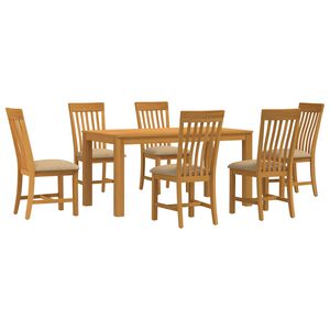 vidaXL Eetkamerset 7 st Beige Massief Eikenhout