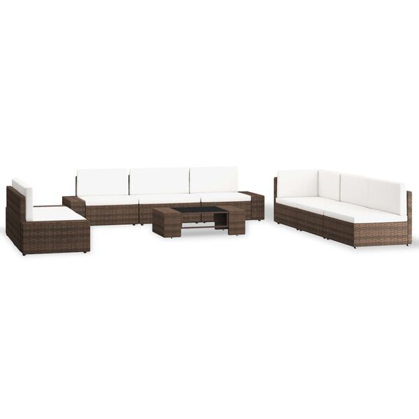 vidaXL 9-delige Loungeset poly rattan bruin