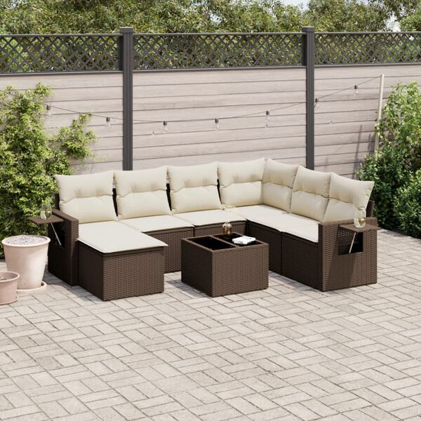 vidaXL 8-delige Loungeset met kussens poly rattan bruin