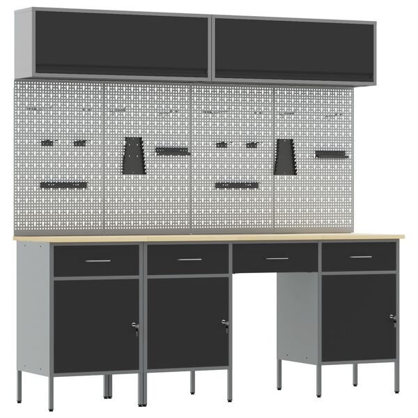 vidaXL Werkbank met lade met slot 10 pcs Zwart 200 x 55 x 200 cm Staal