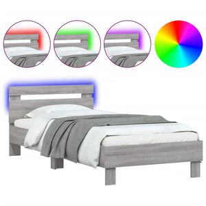 vidaXL Bedframe met hoofdbord en LED grijs sonoma eikenkleur 90x190 cm