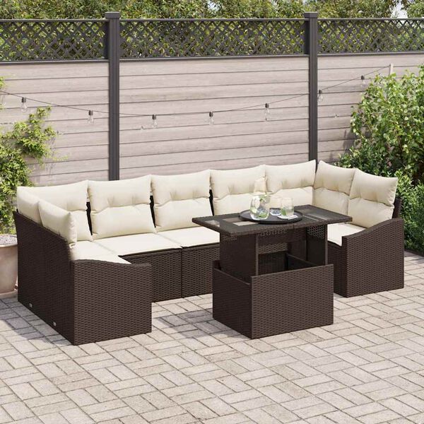 vidaXL Tuin Sofa Set met kussen 8 pcs Bruin en cr&egrave;me poly rattan