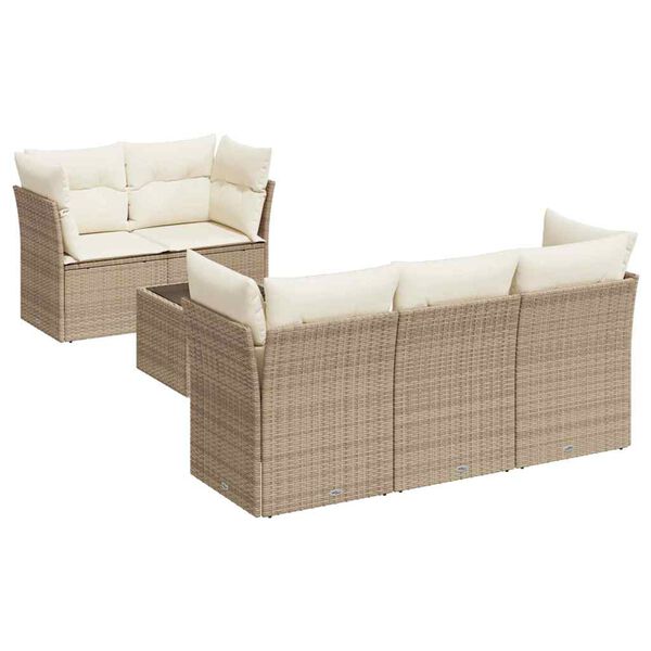 vidaXL 6-delige Loungeset met kussens poly rattan beige