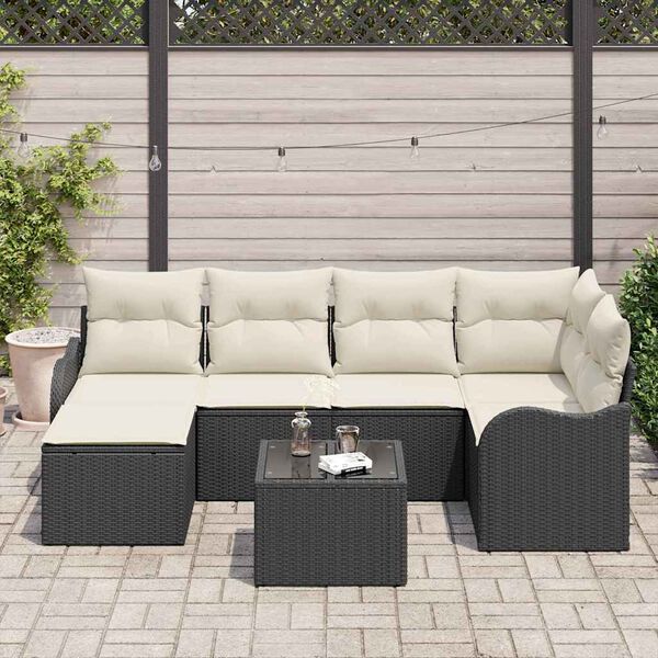 vidaXL Tuin Sofa Set met kussen 7 pcs Zwart Poly riet