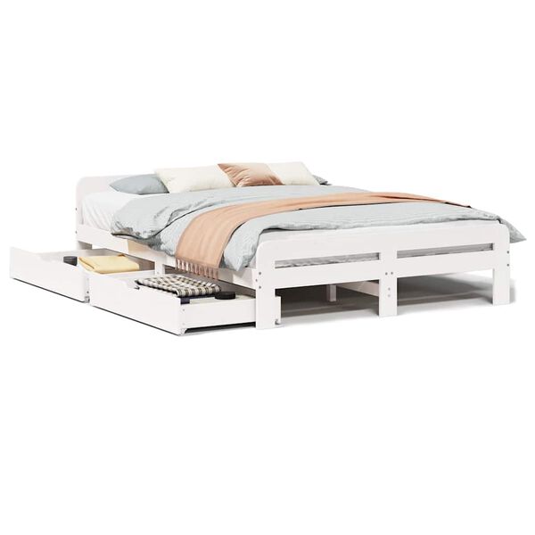 vidaXL Bedframe zonder matras massief grenenhout wit 140x200 cm