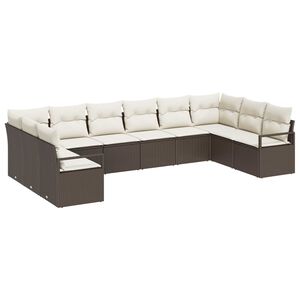 vidaXL Tuinbankenset met kussen 10 pcs Bruin en wit poly rattan