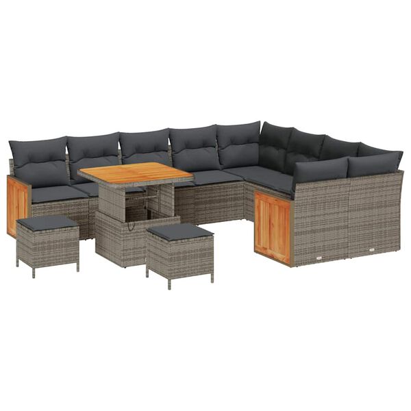 vidaXL Tuin Sofa Set 12 pcs Grijs Donkergrijs poly rattan