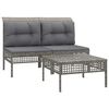 vidaXL 3-delige Loungeset met kussens poly rattan grijs