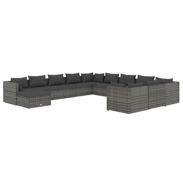 vidaXL 12-delige Loungeset met kussens poly rattan grijs