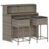 vidaXL 3-delige Tuinbarset met kussens poly rattan grijs