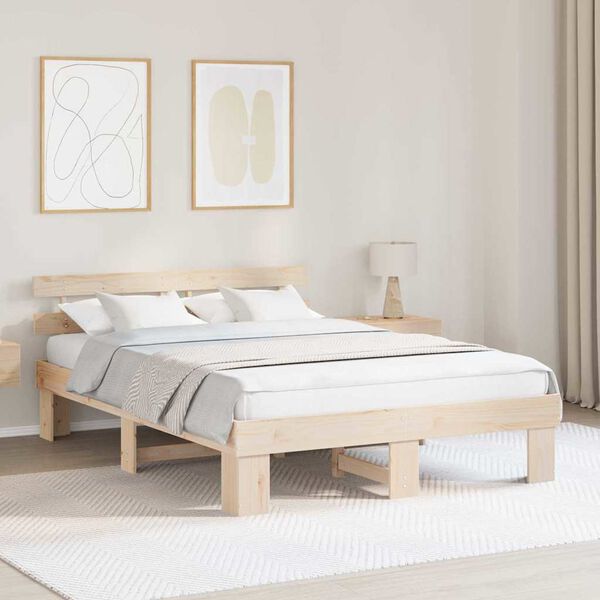vidaXL Bedframe met hoofdeinde Naturel 160 x 200 cm Massief grenenhout