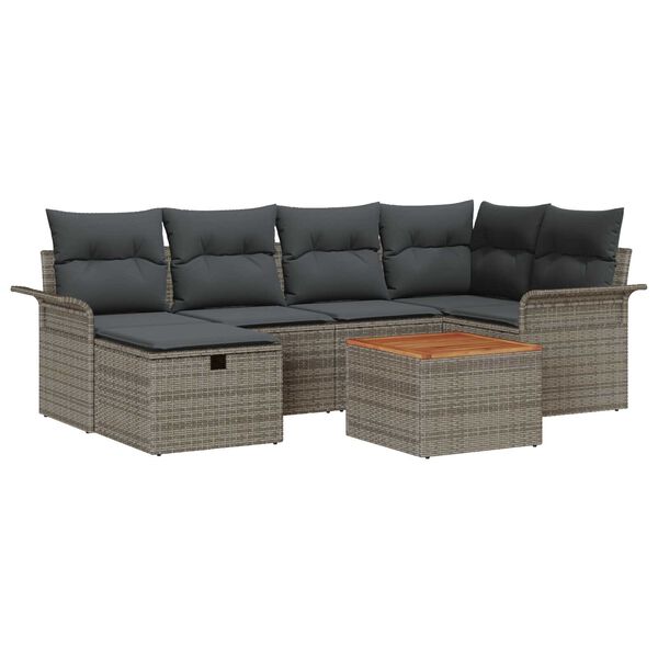 vidaXL Tuin Sofa Set met kussen met opslag 7 pcs Grijs Poly riet